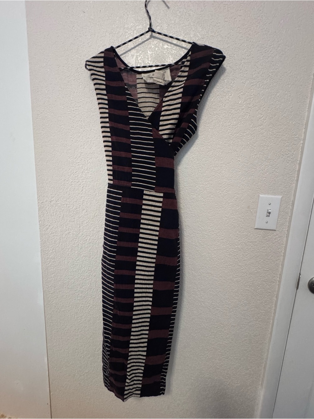Ace & Jig, Cream & Burgundy Wrap-Style Midi Dress